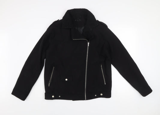 Glamorous Women's Black Biker Jacket Size 10 Lined Zip Casual