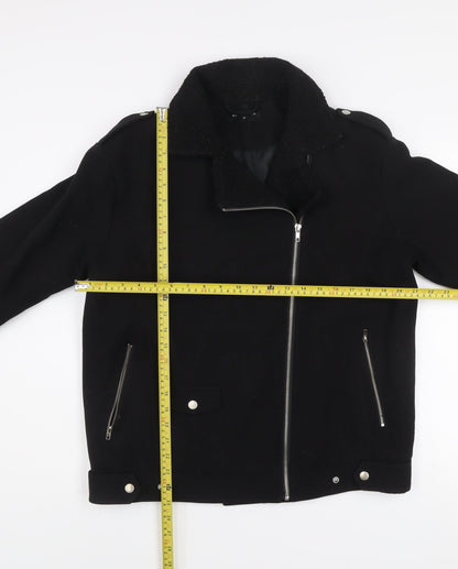 Glamorous Women's Black Biker Jacket Size 10 Lined Zip Casual