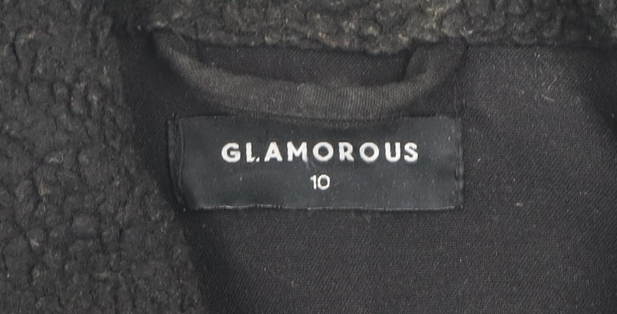 Glamorous Women's Black Biker Jacket Size 10 Lined Zip Casual