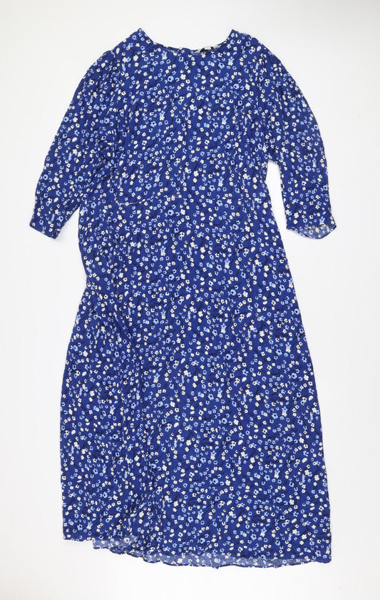 Marks and Spencer Women's Blue Floral Midi A-Line Dress Size 18