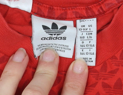 adidas Boys Red Logo T-Shirt 13-14 Years Short Sleeve Cotton Sports Top