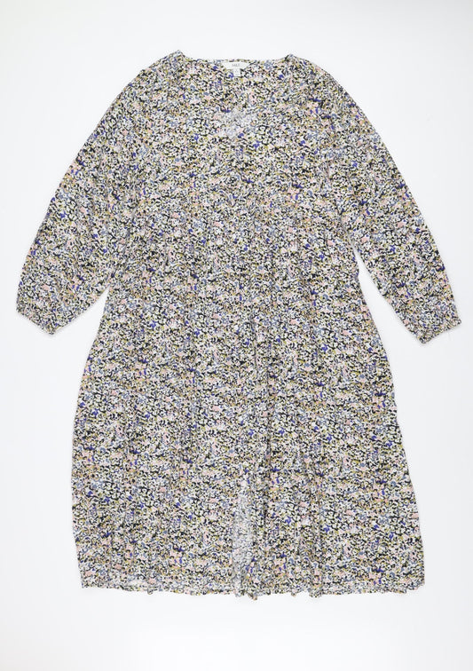 Marks and Spencer Women Multicoloured Size 16 Petite A-Line Floral Dress