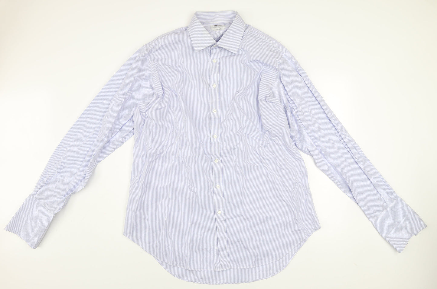 T.M. Lewin Men's Blue Striped 18 Regular Fit Cotton Dress Shirt