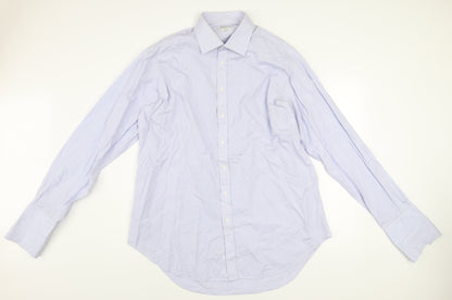 T.M. Lewin Men's Blue Striped 18 Regular Fit Cotton Dress Shirt