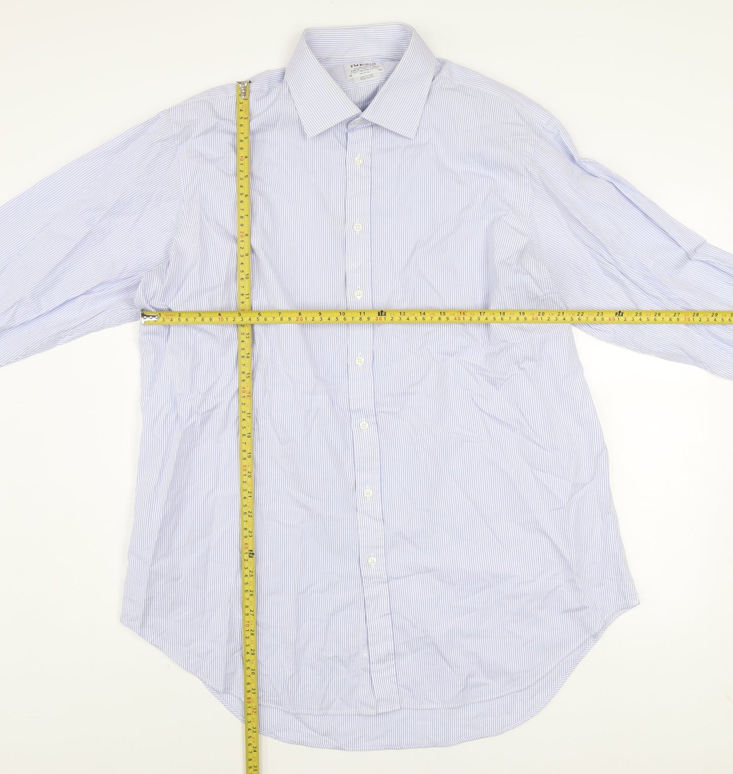 T.M. Lewin Men's Blue Striped 18 Regular Fit Cotton Dress Shirt