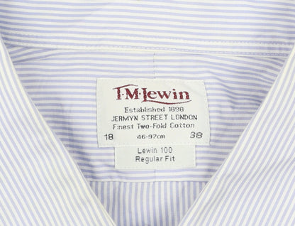 T.M. Lewin Men's Blue Striped 18 Regular Fit Cotton Dress Shirt