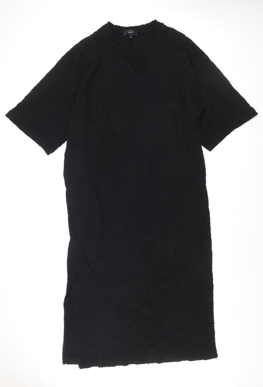 Next Women Black Size 16 Midi Shift Dress V-Neck Half Sleeve