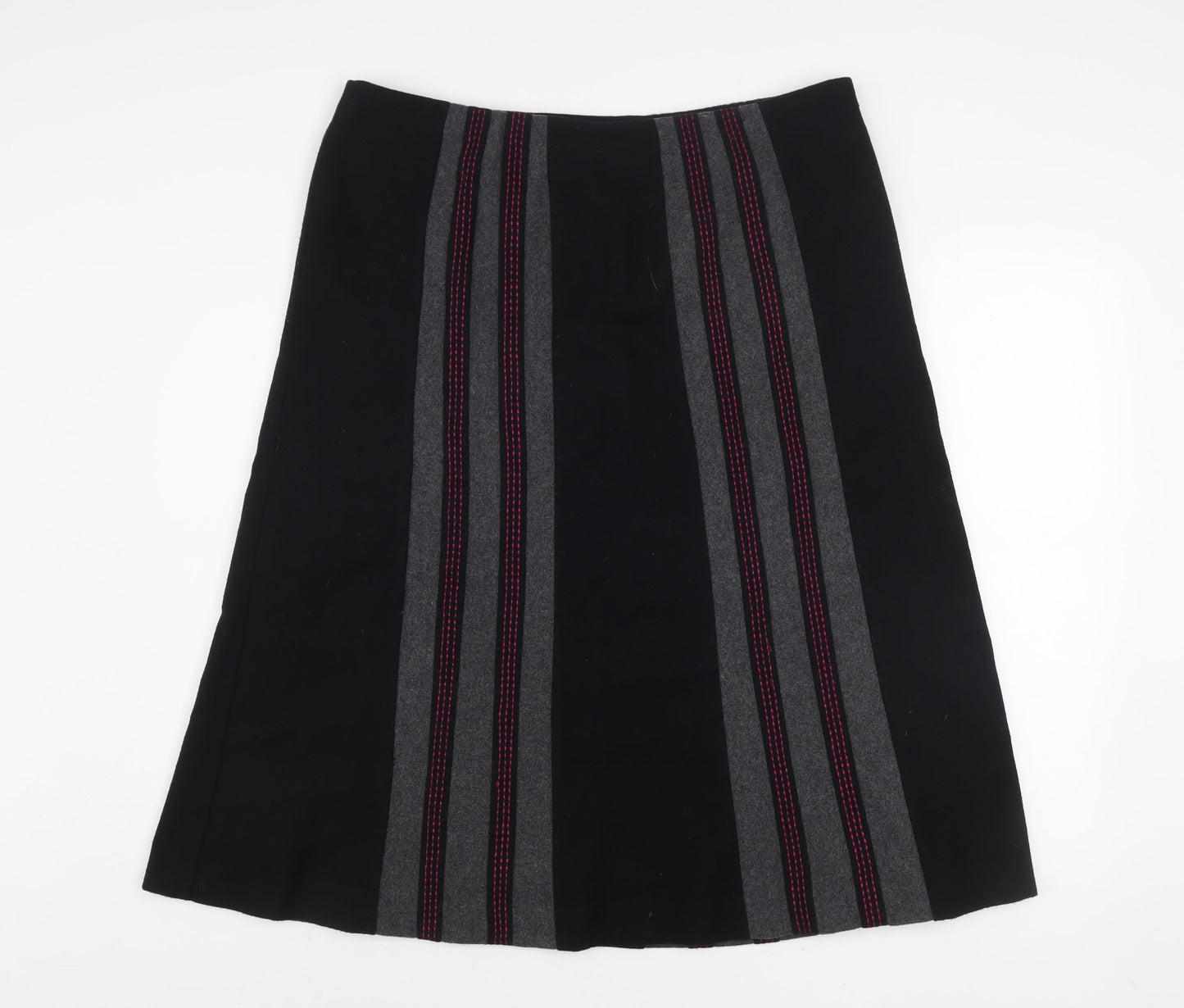CC Women Black Wool Blend A-Line Striped Skirt Size 16