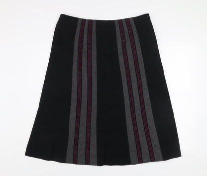 CC Women Black Wool Blend A-Line Striped Skirt Size 16