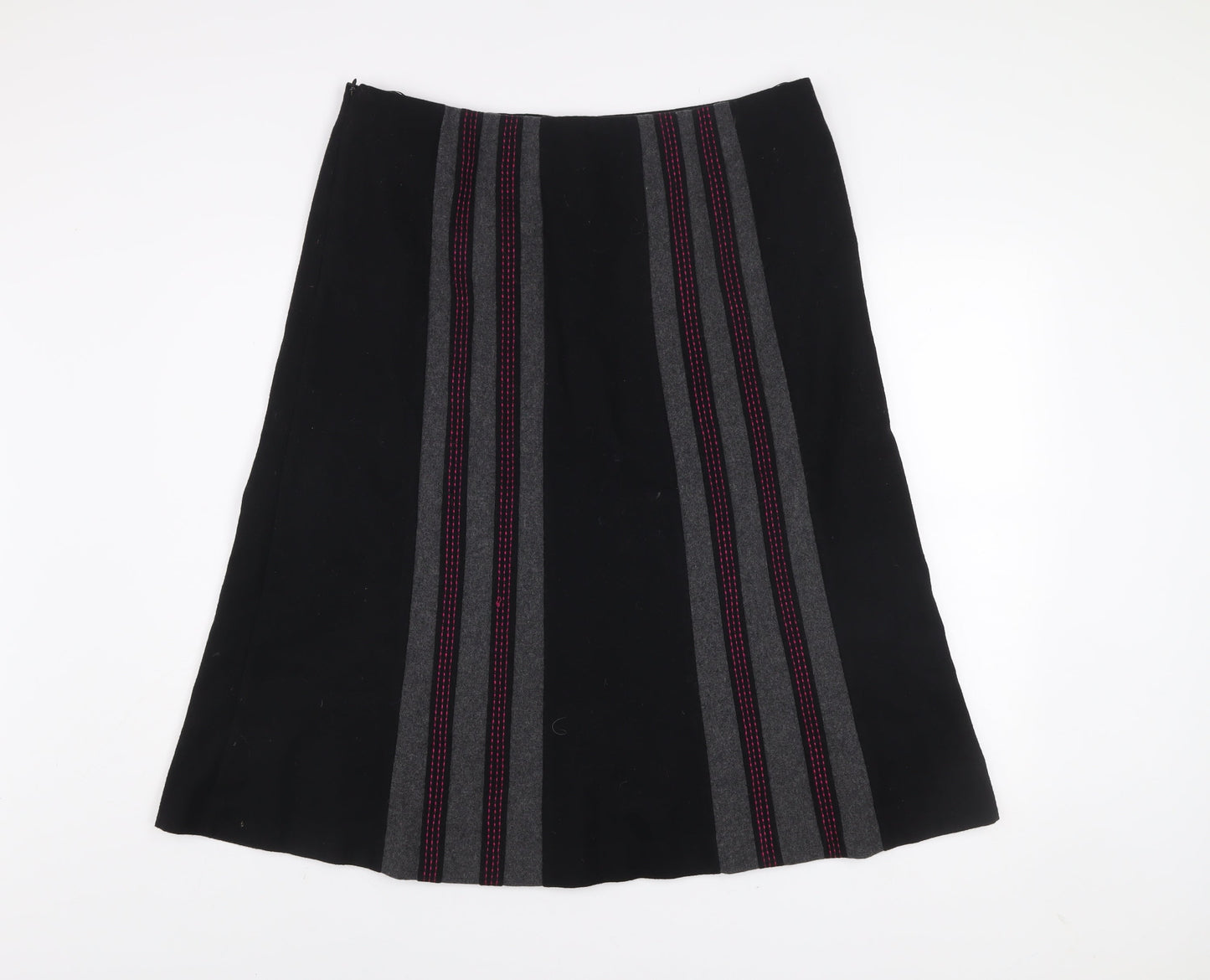 CC Women Black Wool Blend A-Line Striped Skirt Size 16
