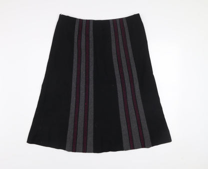 CC Women Black Wool Blend A-Line Striped Skirt Size 16