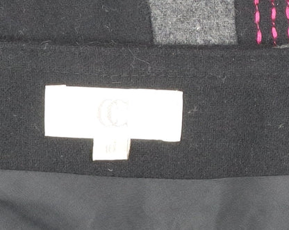 CC Women Black Wool Blend A-Line Striped Skirt Size 16