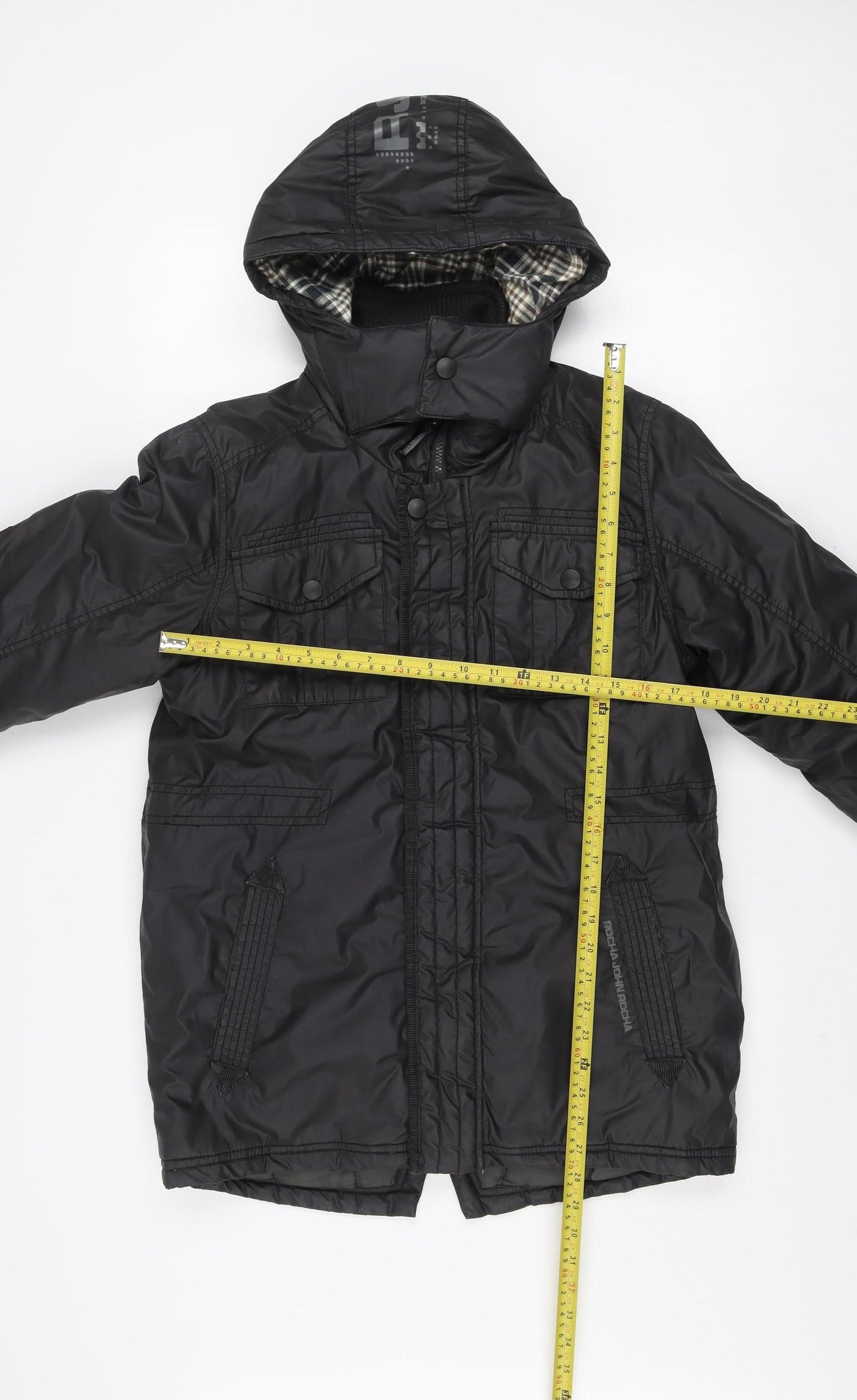 Rocha John Rocha Boys Black Hooded Parka Coat 13-14 Years Lined Winter Jacket