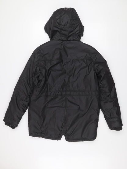 Rocha John Rocha Boys Black Hooded Parka Coat 13-14 Years Lined Winter Jacket