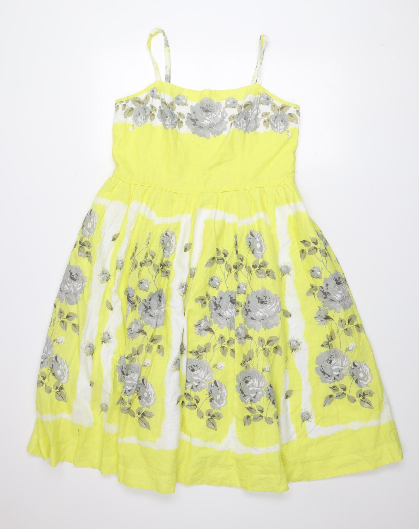 Monsoon Women's Yellow Floral Fit & Flare Dress Size 14