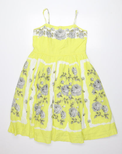 Monsoon Women's Yellow Floral Fit & Flare Dress Size 14