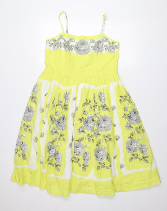 Monsoon Women's Yellow Floral Fit & Flare Dress Size 14
