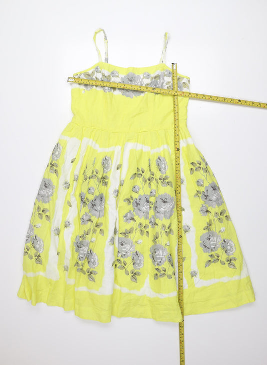 Monsoon Women's Yellow Floral Fit & Flare Dress Size 14