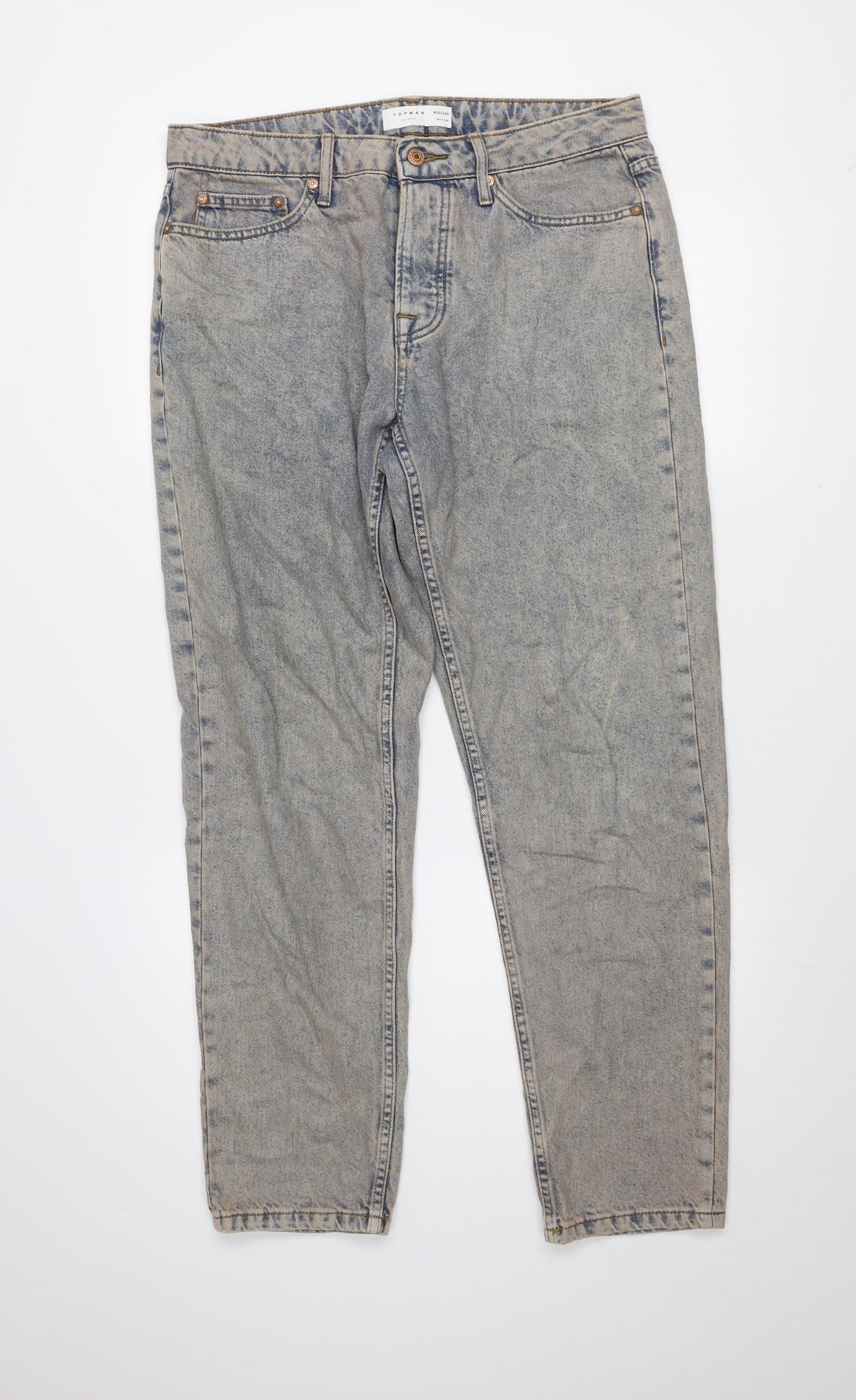 Mens UK Size M Topman Relaxed Fit Straight Blue Jeans