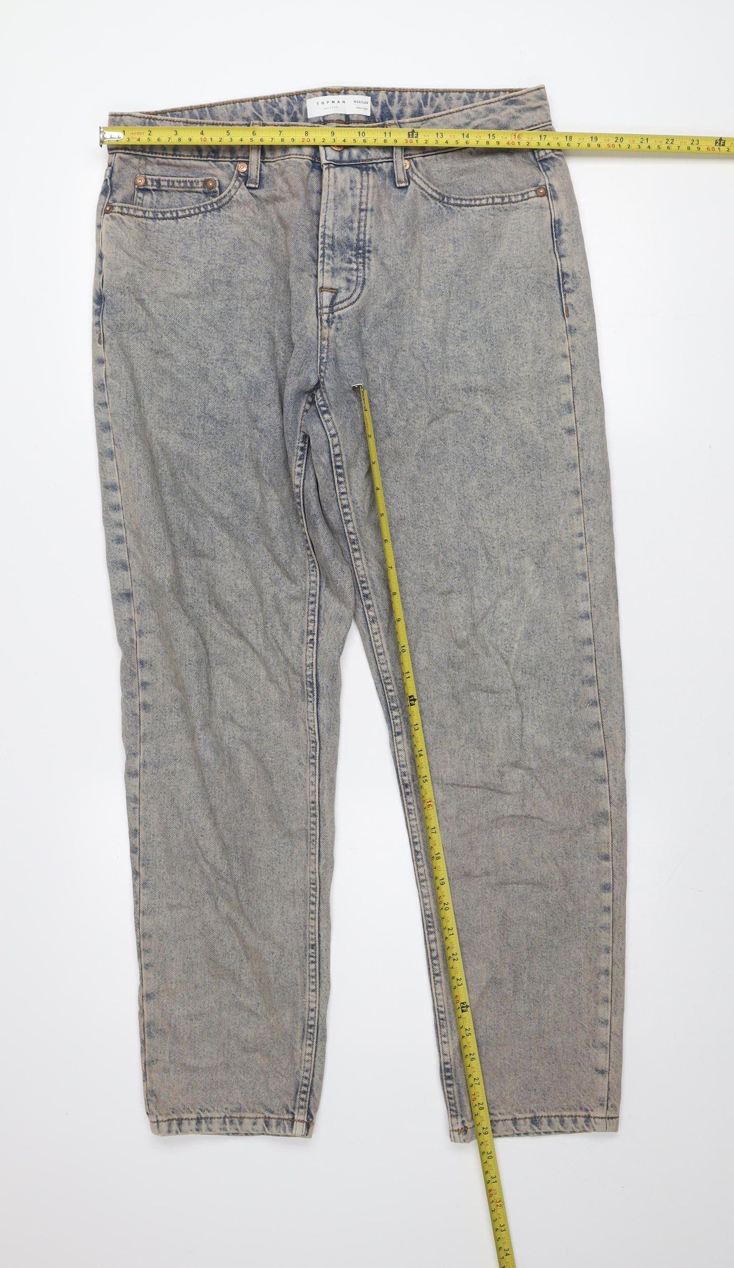 Mens UK Size M Topman Relaxed Fit Straight Blue Jeans