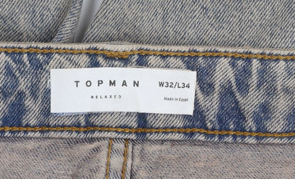 Mens UK Size M Topman Relaxed Fit Straight Blue Jeans