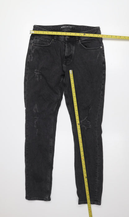 Denim Co Men's Black Slim Fit Distressed Jeans W30 L30