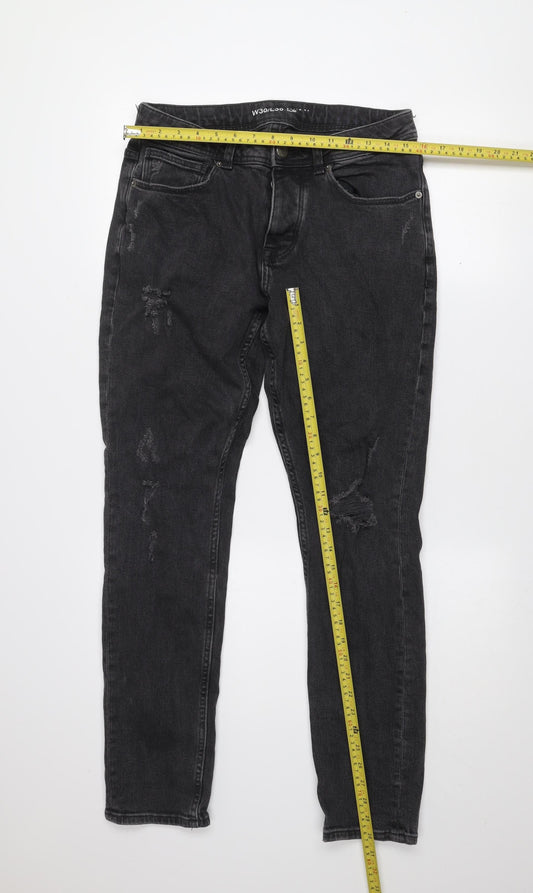 Denim Co Men's Black Slim Fit Distressed Jeans W30 L30