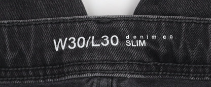 Denim Co Men's Black Slim Fit Distressed Jeans W30 L30