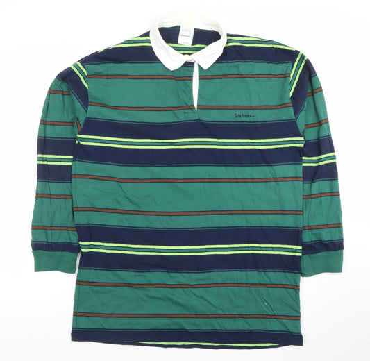 Let's Frran's Men's Multicoloured Long Sleeve Striped Polo Shirt Size M