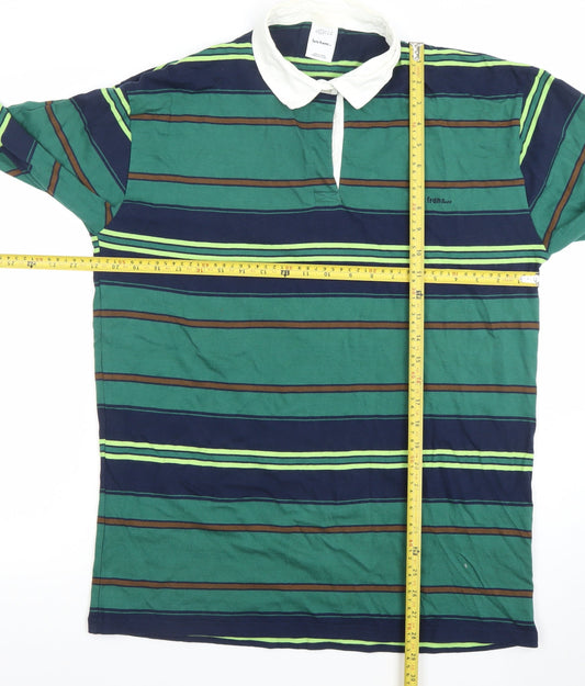 Let's Frran's Men's Multicoloured Long Sleeve Striped Polo Shirt Size M