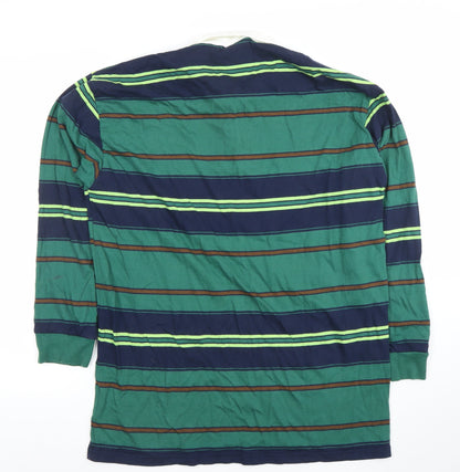 Let's Frran's Men's Multicoloured Long Sleeve Striped Polo Shirt Size M