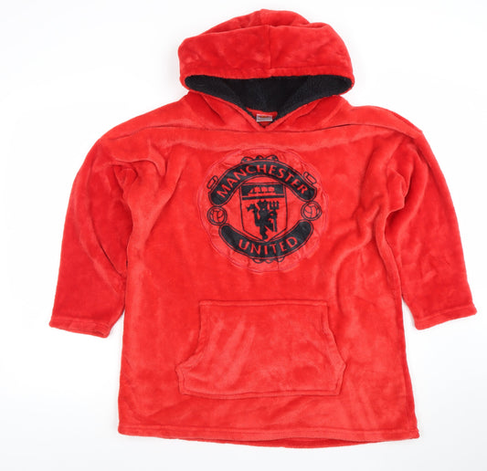 Manchester United Boys Red Fleece Hooded Nightshirt One Size Soft Warm