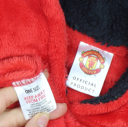 Manchester United Boys Red Fleece Hooded Nightshirt One Size Soft Warm