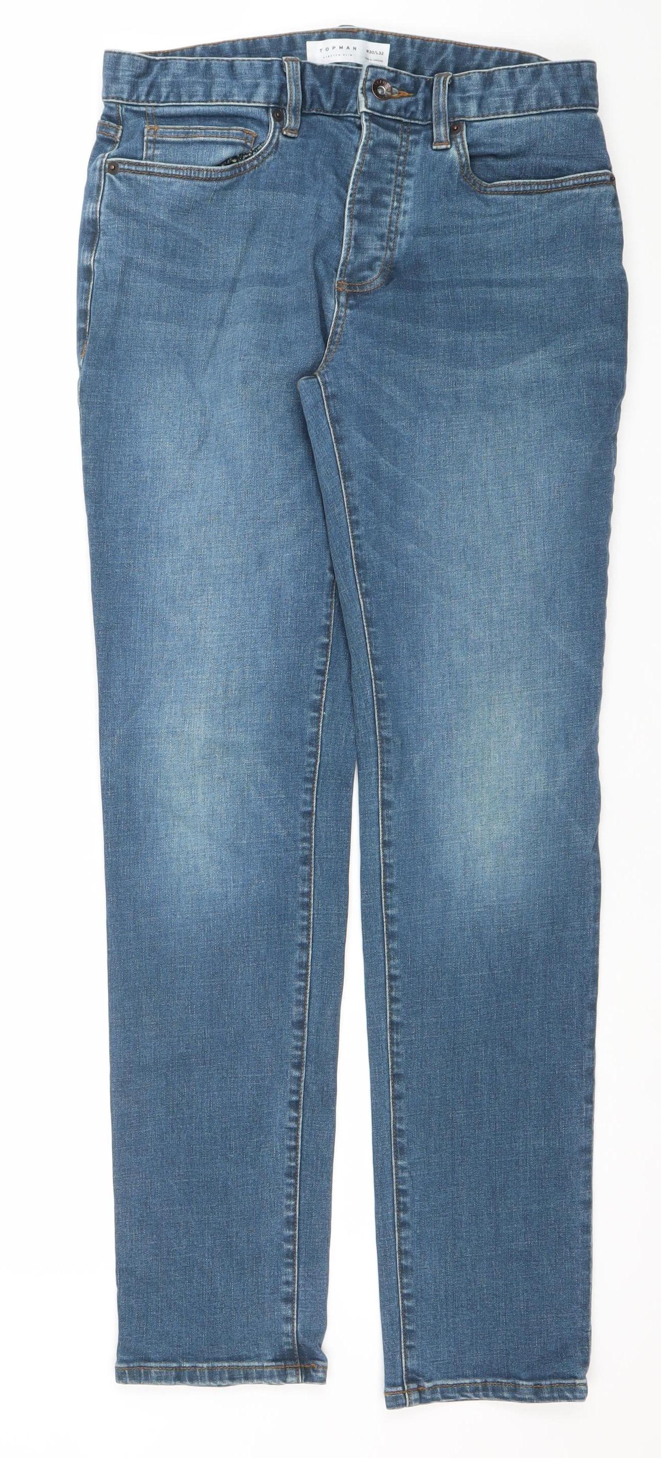 Topman Men Blue Slim Stretch Denim Jeans W30 L32 Classic Casual