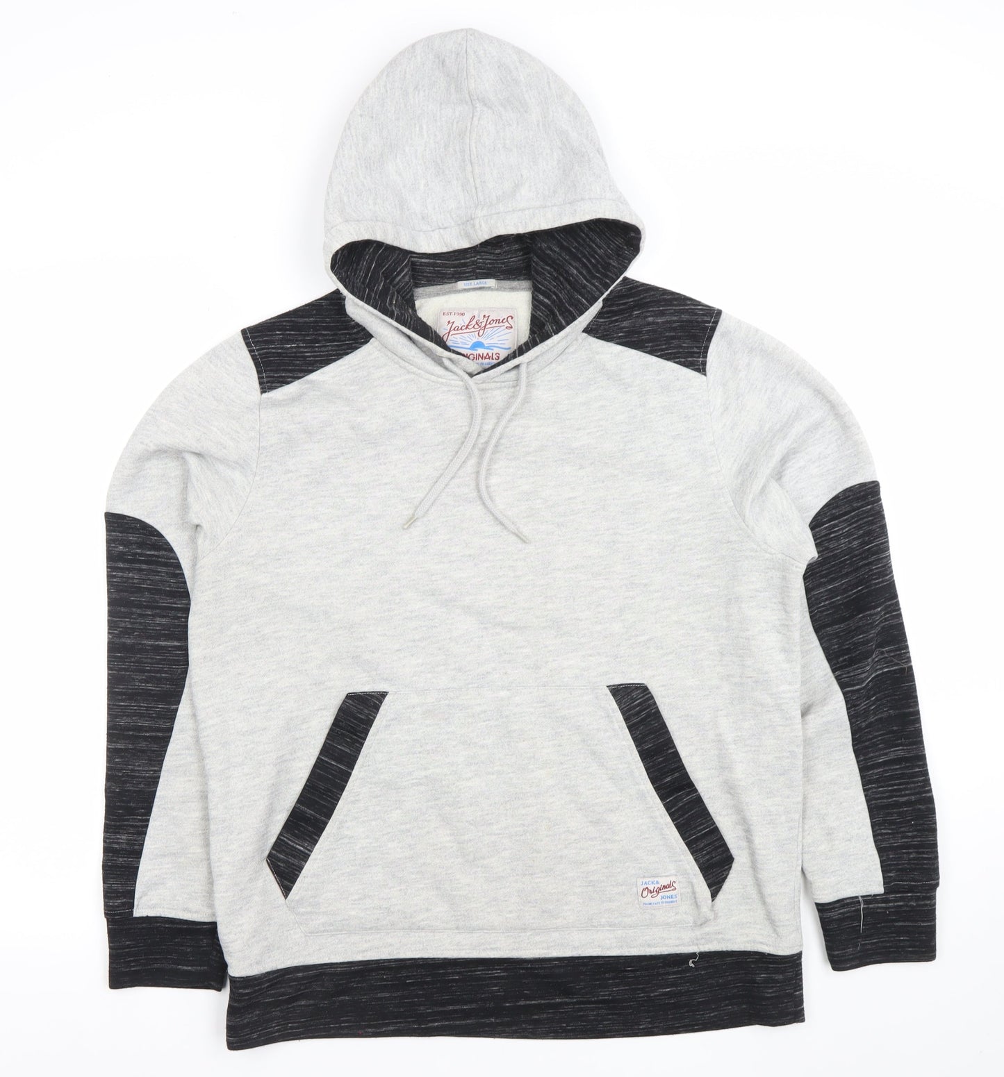 Jack & Jones Men's Grey Pullover Hoodie Size L Cotton Blend