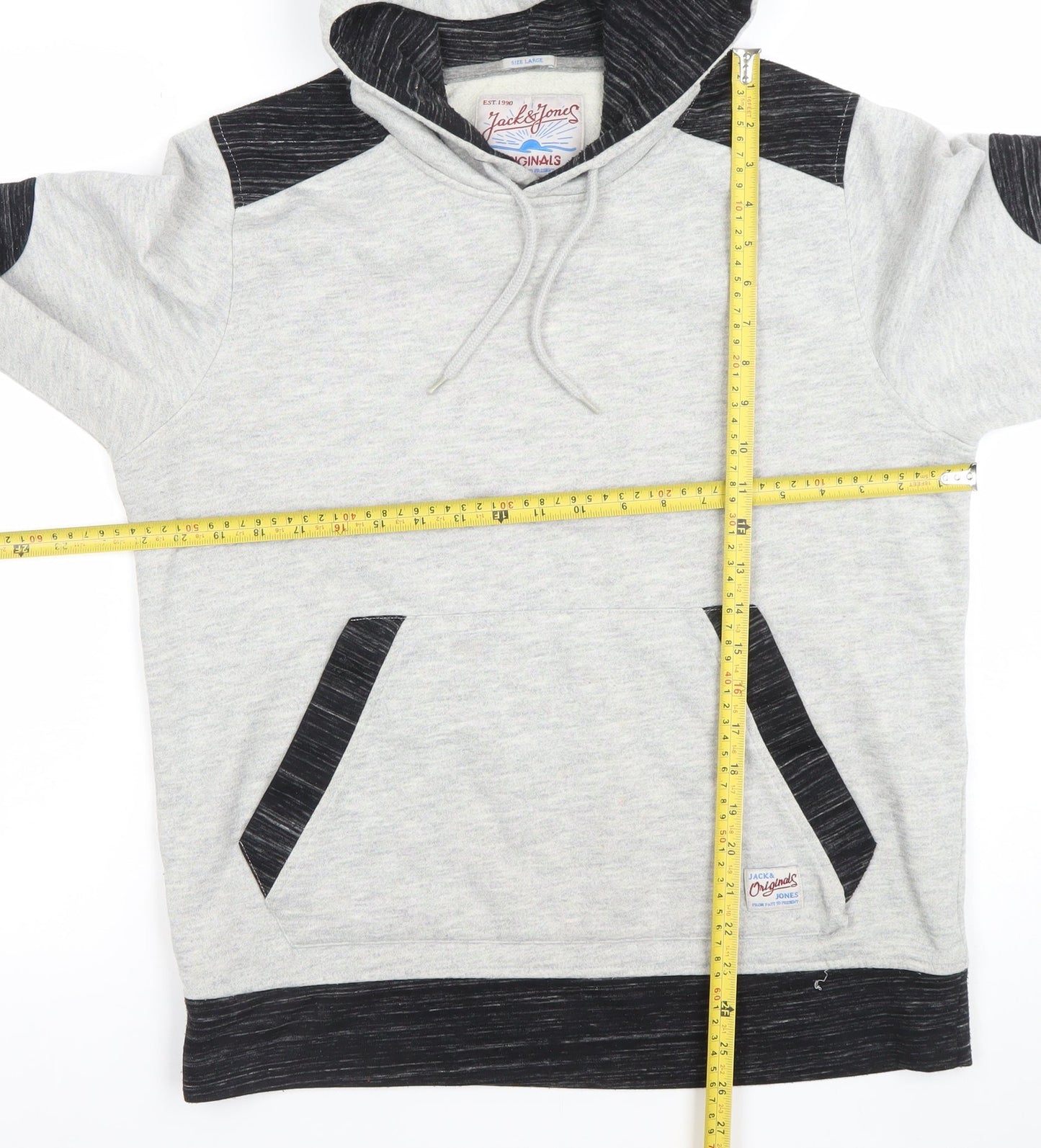 Jack & Jones Men's Grey Pullover Hoodie Size L Cotton Blend