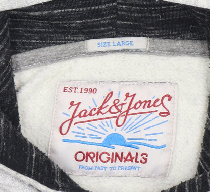 Jack & Jones Men's Grey Pullover Hoodie Size L Cotton Blend