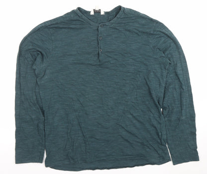 Club Monaco Men's Green Cotton Long Sleeve Henley T-Shirt Size L