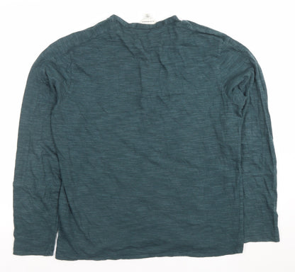 Club Monaco Men's Green Cotton Long Sleeve Henley T-Shirt Size L