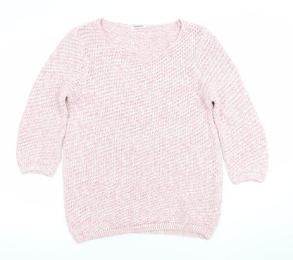 Damart Women’s Pink 3/4 Sleeve Open-Knit Cotton Jumper Size S