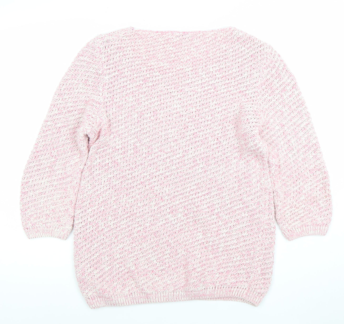 Damart Women’s Pink 3/4 Sleeve Open-Knit Cotton Jumper Size S