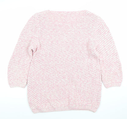 Damart Women’s Pink 3/4 Sleeve Open-Knit Cotton Jumper Size S