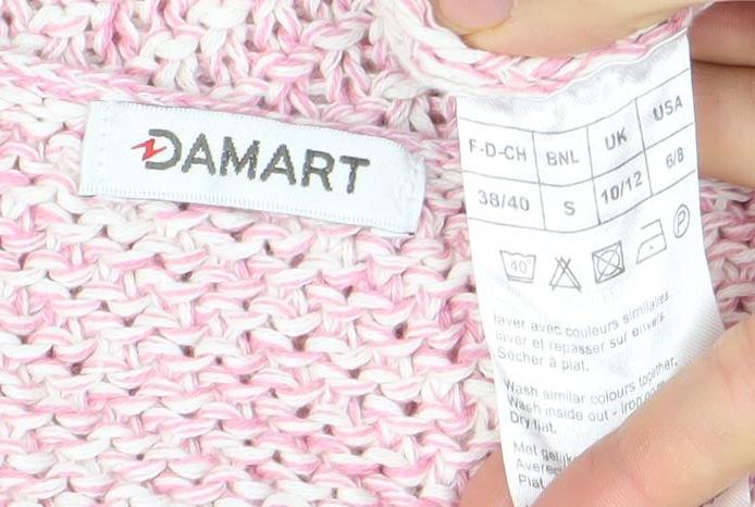 Damart Women’s Pink 3/4 Sleeve Open-Knit Cotton Jumper Size S