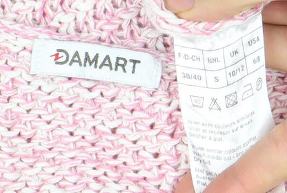 Damart Women’s Pink 3/4 Sleeve Open-Knit Cotton Jumper Size S