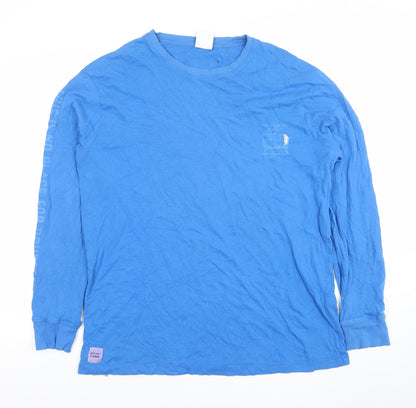 Zara Men Blue Cotton Long Sleeve Crew Neck T-Shirt Size M