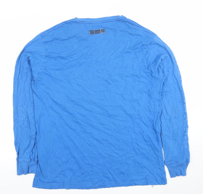 Zara Men Blue Cotton Long Sleeve Crew Neck T-Shirt Size M