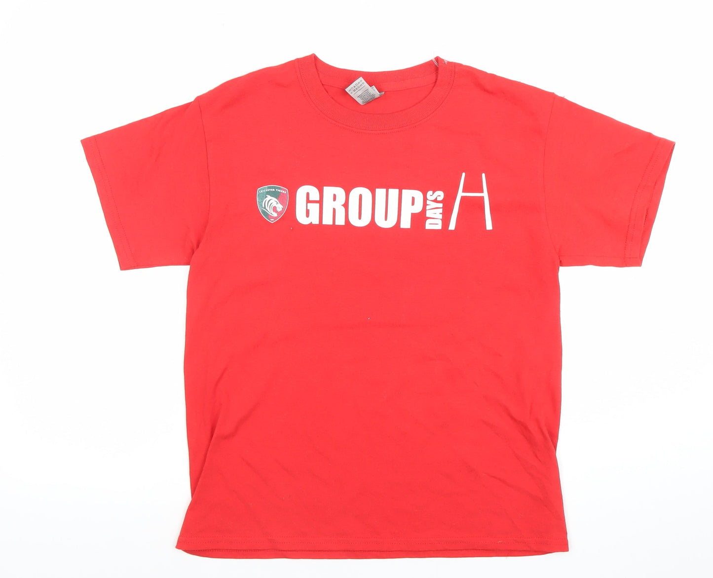 Gildan Boys Red Leicester Tigers Rugby Graphic T-Shirt Size 10-11 Years