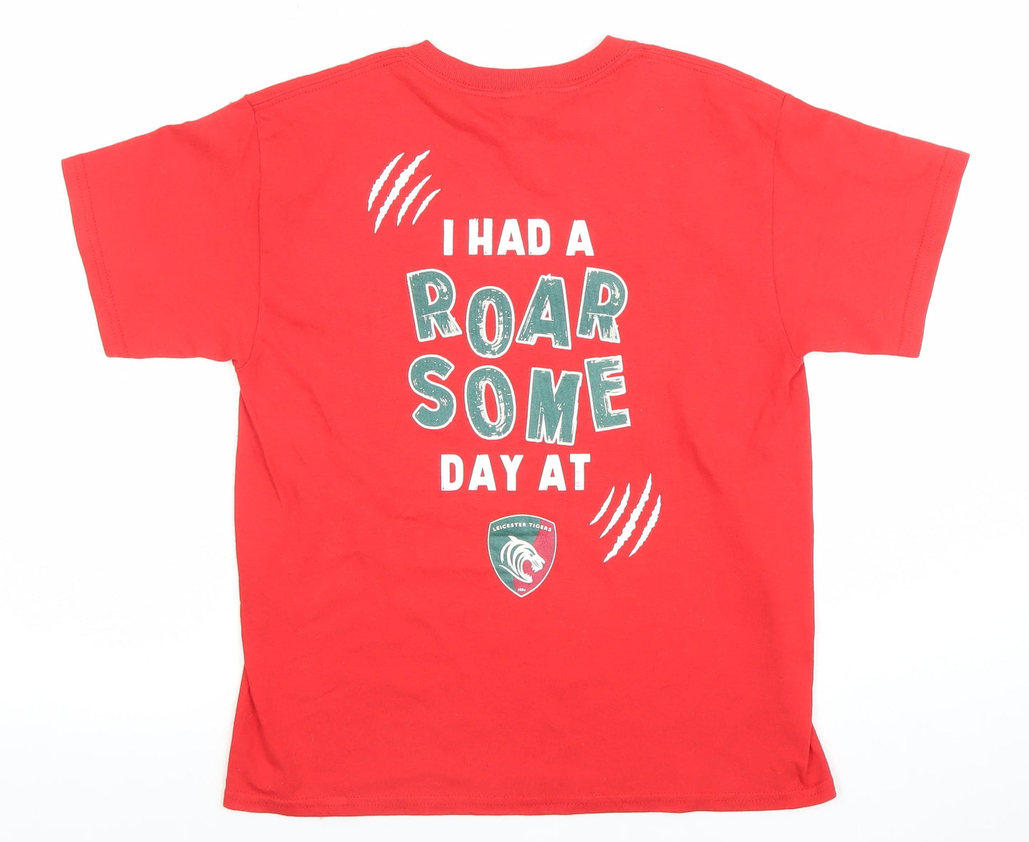 Gildan Boys Red Leicester Tigers Rugby Graphic T-Shirt Size 10-11 Years