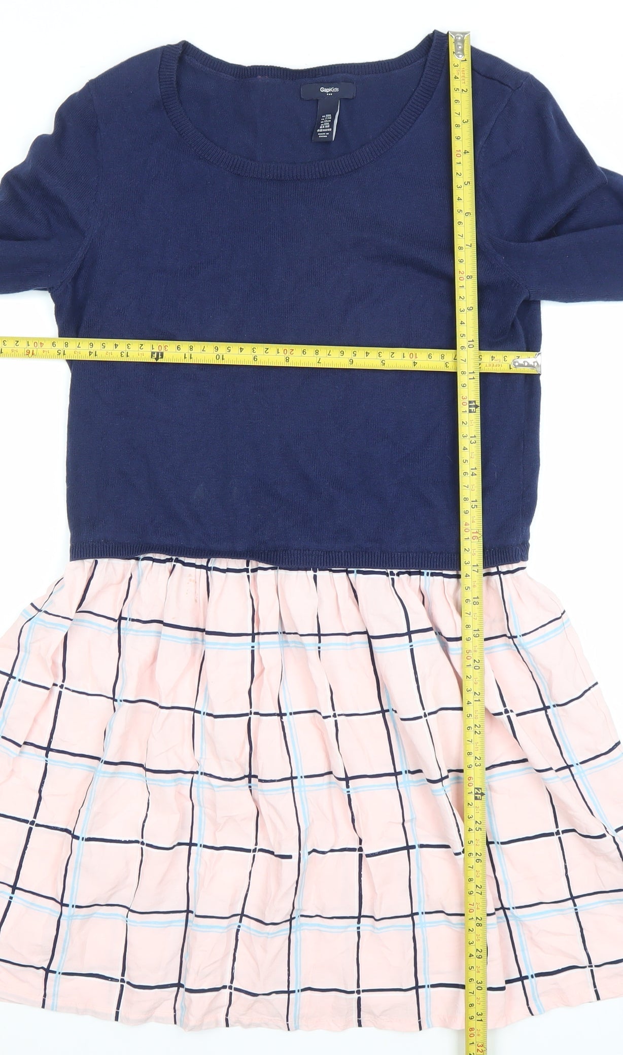 Gap Kids Teens Multicoloured Fit & Flare Dress 13Yrs Long Sleeve Cotton Rayon