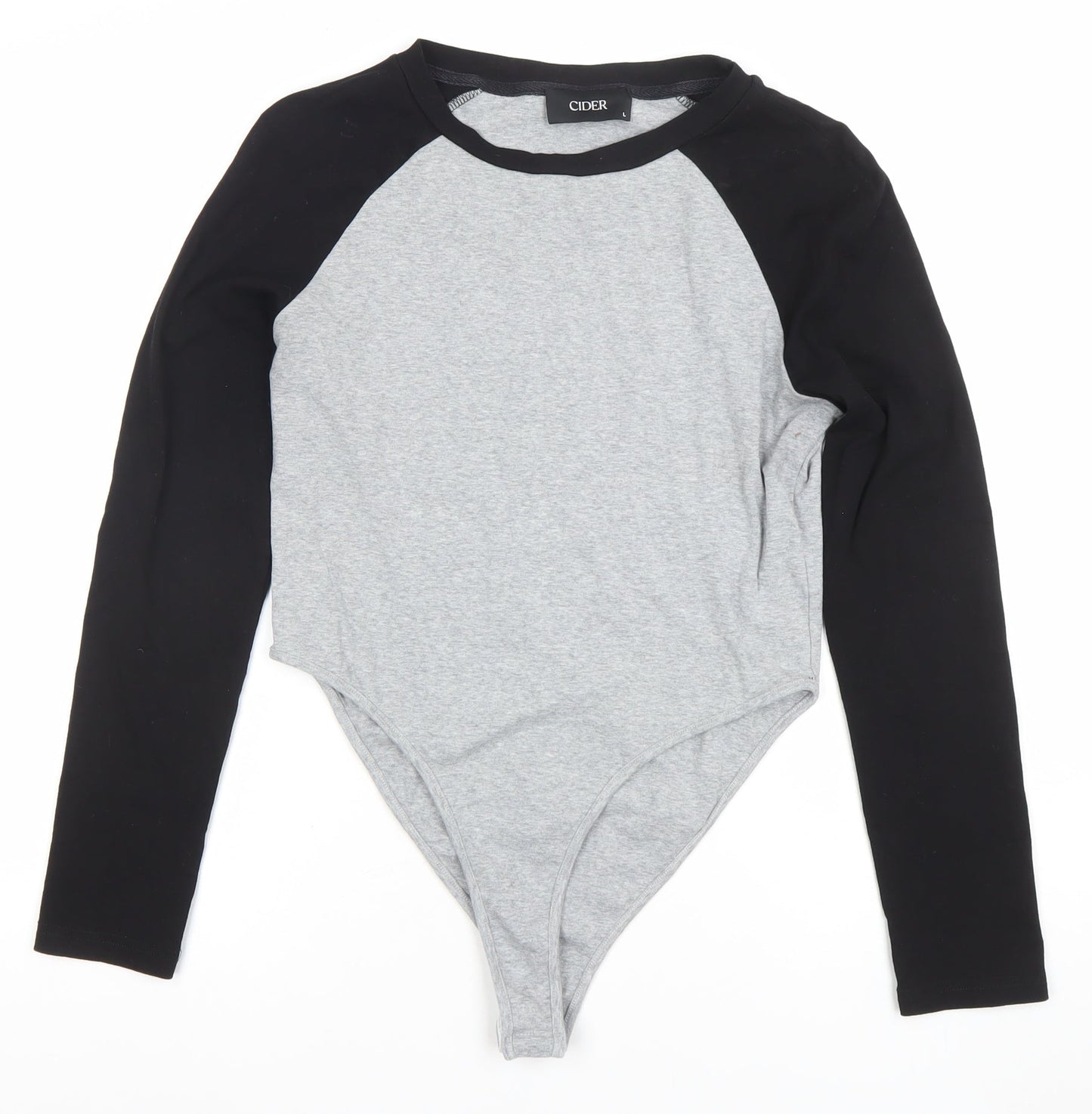 Cider Womens Grey Black Long Sleeve Bodysuit L